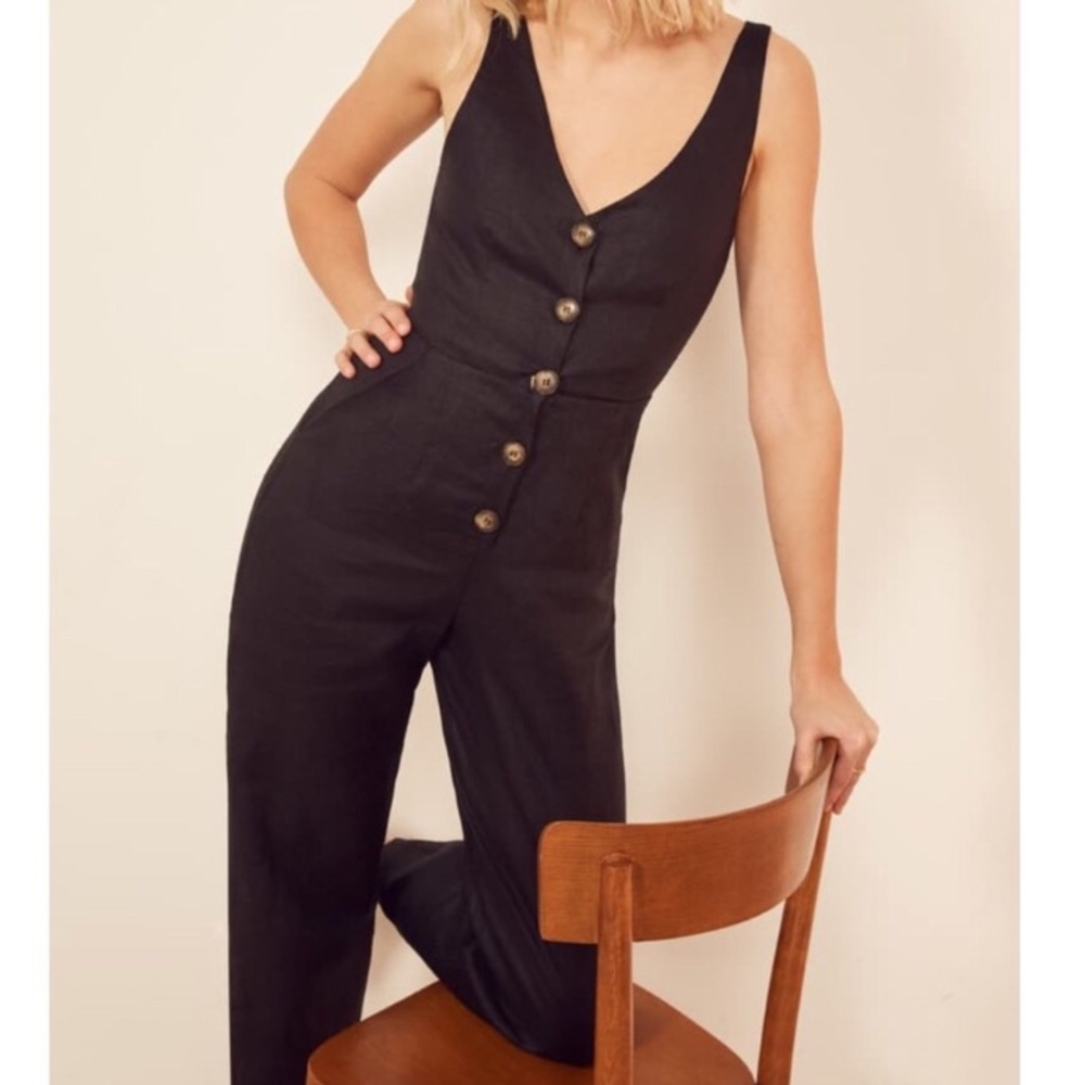 Reformation Black Button-Front Jumpsuit